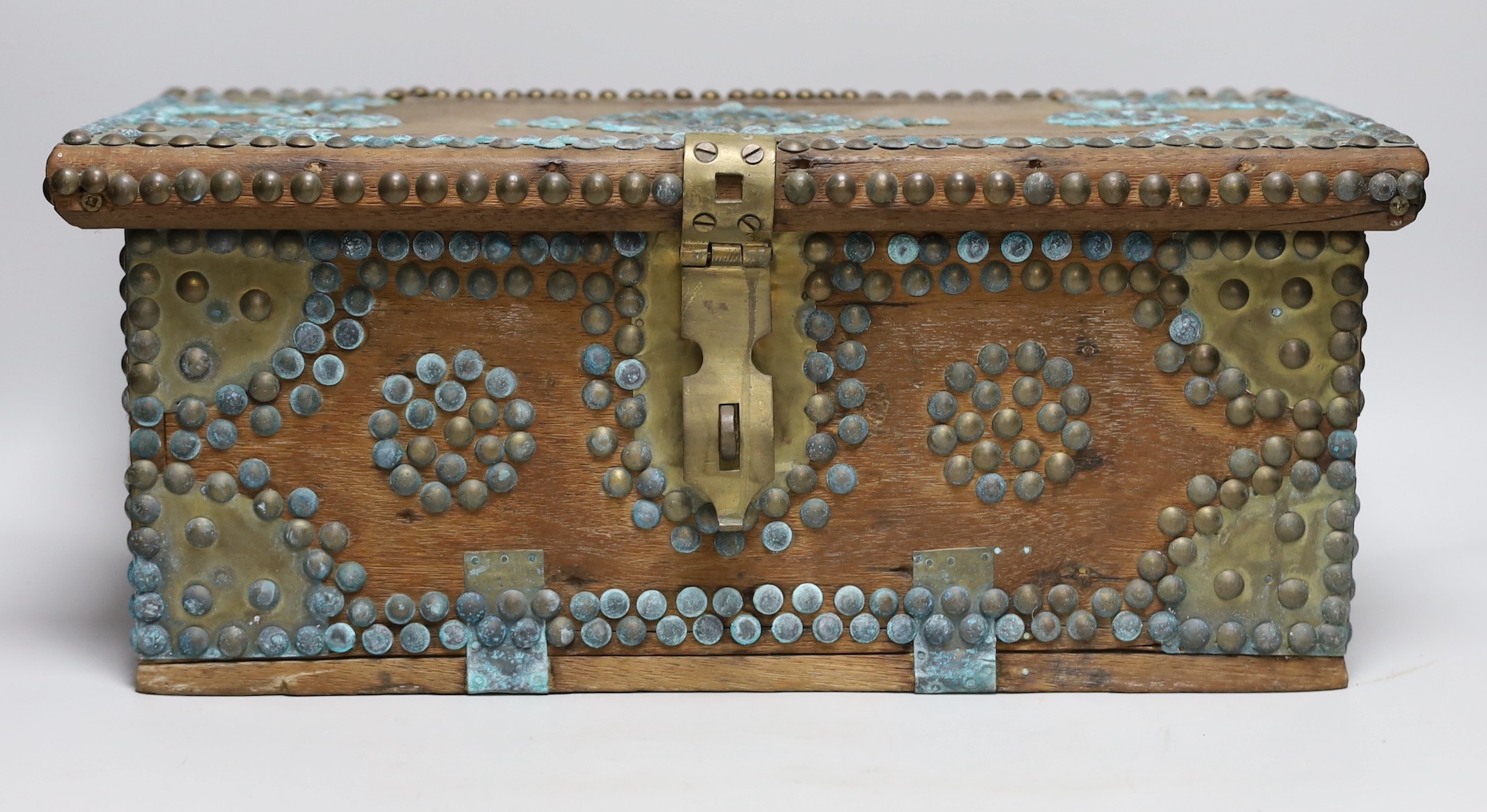 A brass mounted teak Zanzibar chest, 45cm wide